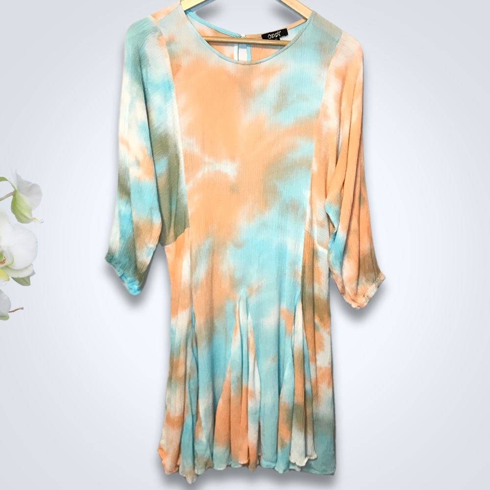 Oddy Women's Mini Dress Tie Dyed Size XL 3/4 Sleeves